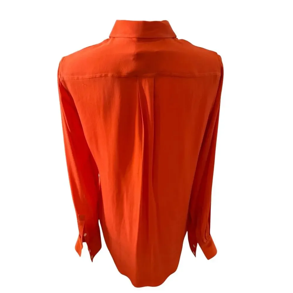 J Crew Silk Button Down Shirt Tangerine Orange 6